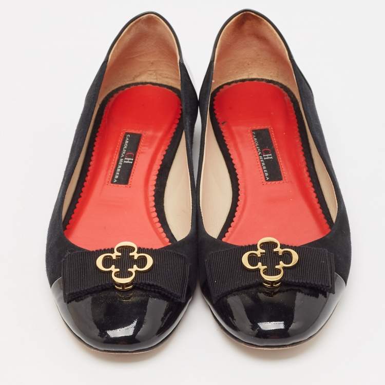 Pre Owned CH Carolina Herrera Black Patent Leather and Suede Ballet Flats Size 37