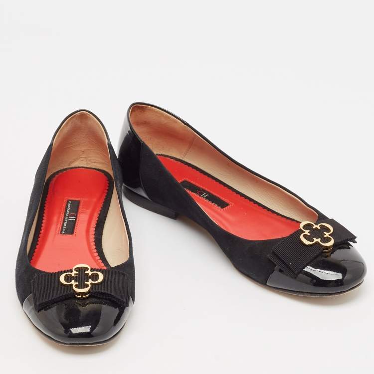 Pre Owned CH Carolina Herrera Black Patent Leather and Suede Ballet Flats Size 37