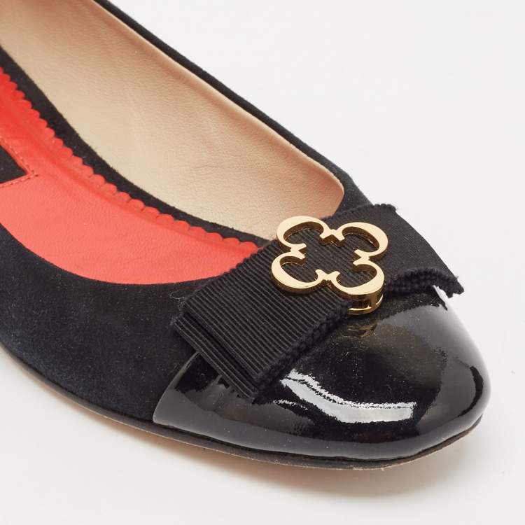 Pre Owned CH Carolina Herrera Black Patent Leather and Suede Ballet Flats Size 37