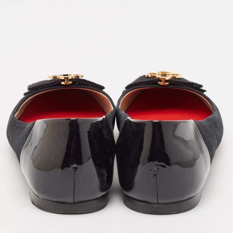 Pre Owned CH Carolina Herrera Black Patent Leather and Suede Ballet Flats Size 37