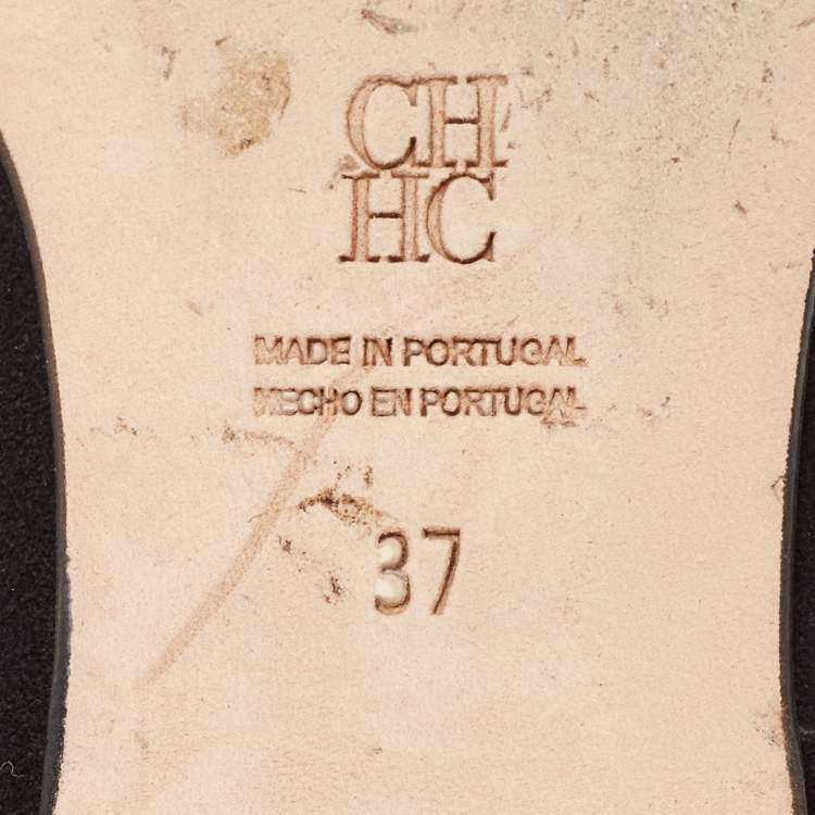 Pre Owned CH Carolina Herrera Black Patent Leather and Suede Ballet Flats Size 37