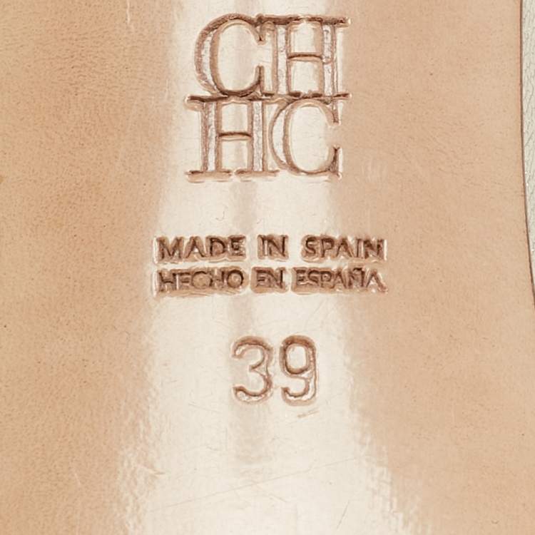 Pre Owned CH Carolina Herrera Gold Leather And Crystal Embellished Ankle Strap Sandals Size 39