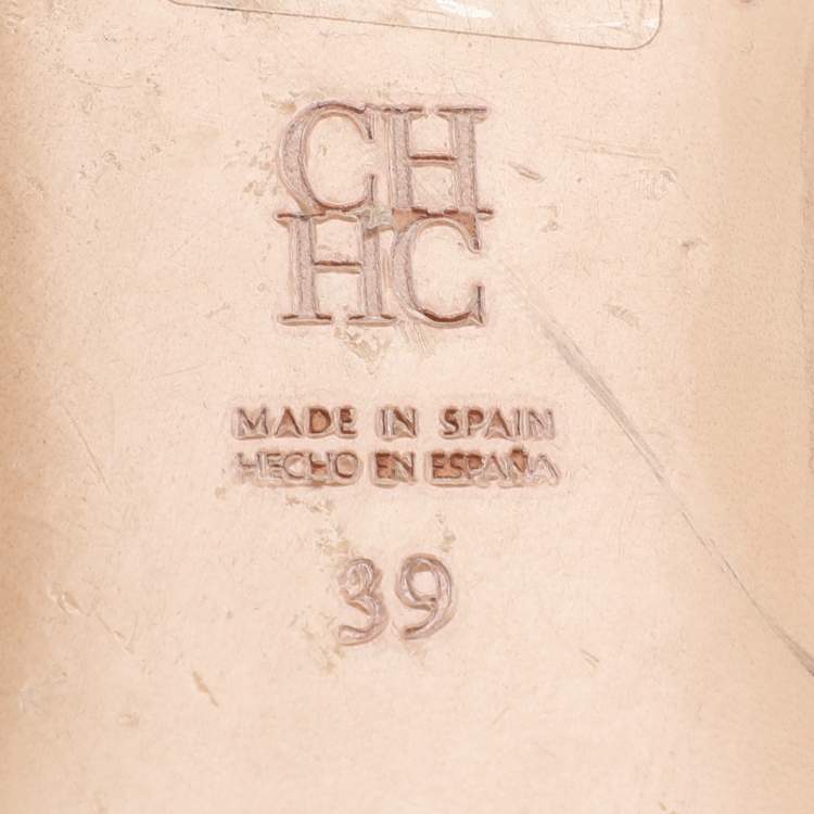 Pre Owned CH Carolina Herrera Navy Blue Croc Embossed and Leather Ballet Flats Size 39