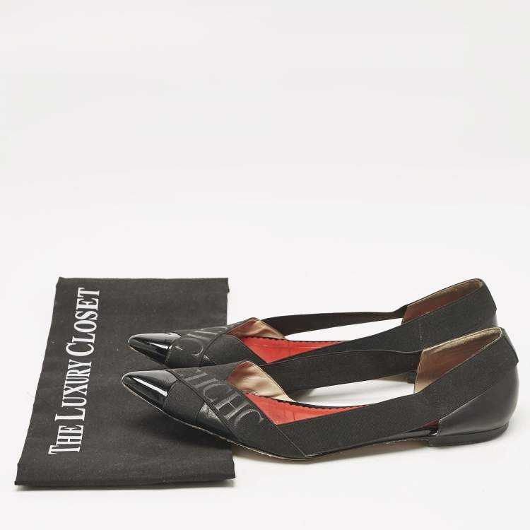 Pre Owned CH Carolina Herrera Black Leather and Stretch Band Ballet Flats Size 40