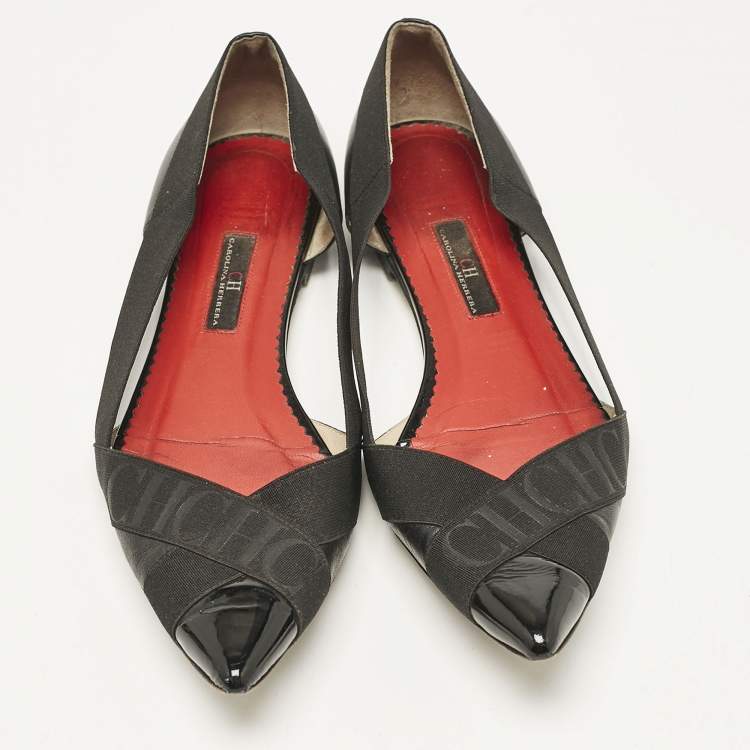 Pre Owned CH Carolina Herrera Black Leather and Stretch Band Ballet Flats Size 40