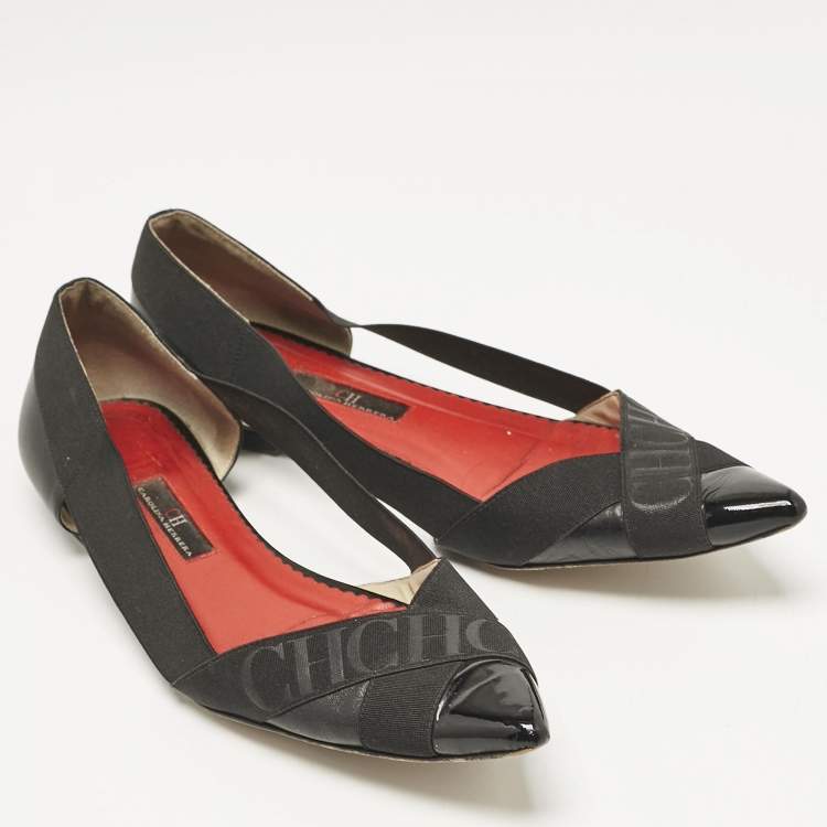 Pre Owned CH Carolina Herrera Black Leather and Stretch Band Ballet Flats Size 40