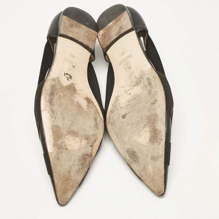 Pre Owned CH Carolina Herrera Black Leather and Stretch Band Ballet Flats Size 40