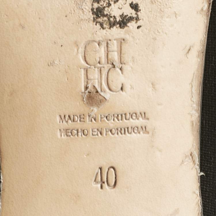 Pre Owned CH Carolina Herrera Black Leather and Stretch Band Ballet Flats Size 40
