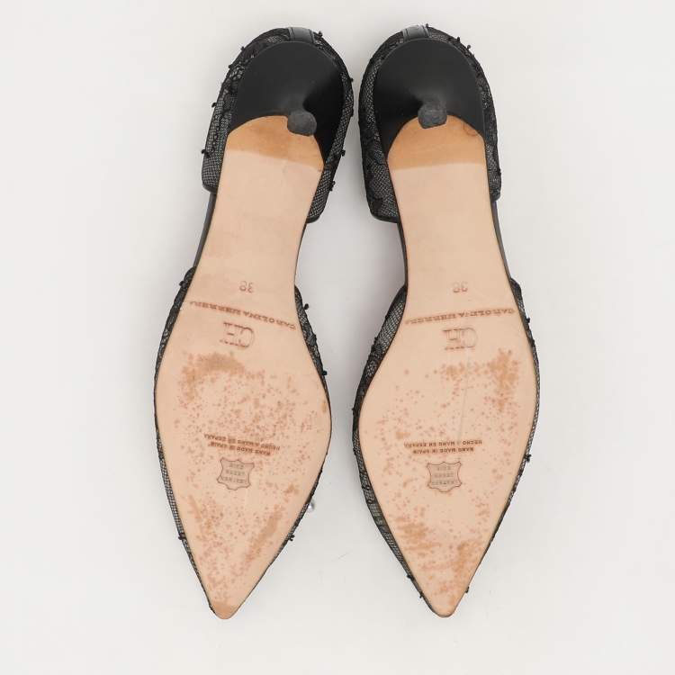 Pre Owned CH Carolina Herrera Black Lace Pear Bow D'orsay Pointed Toe Pumps Size 38