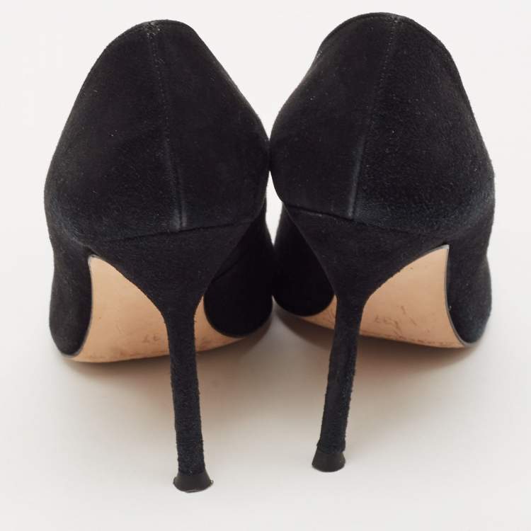 Pre Owned CH Carolina Herrera Black Suede Crystal Embellished Pointed Toe Pumps Size 37