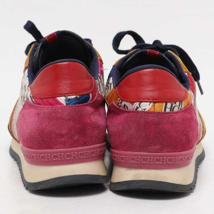 Pre Owned CH Carolina Herrera Multicolor Leather and Satin Low Top Sneakers Size 38