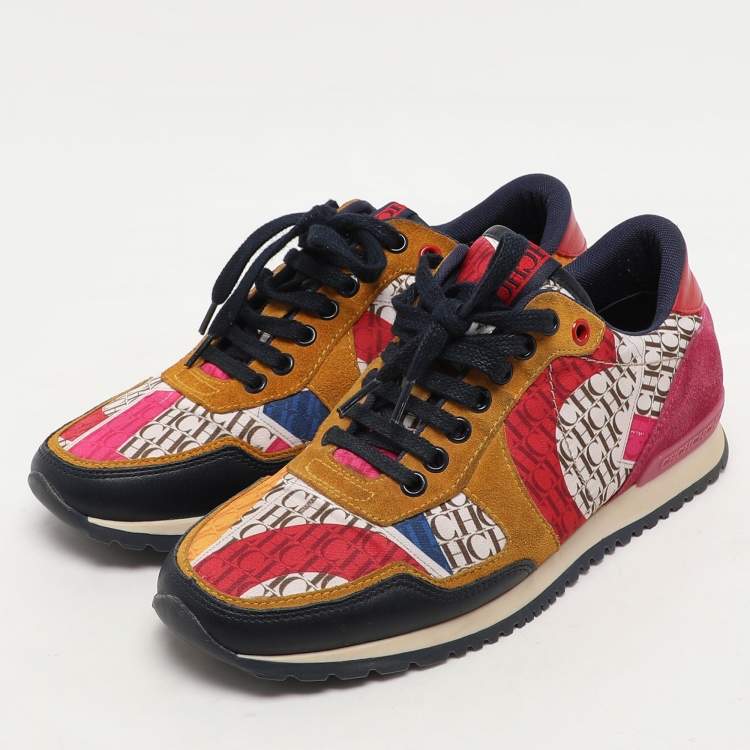 Pre Owned CH Carolina Herrera Multicolor Leather and Satin Low Top Sneakers Size 38