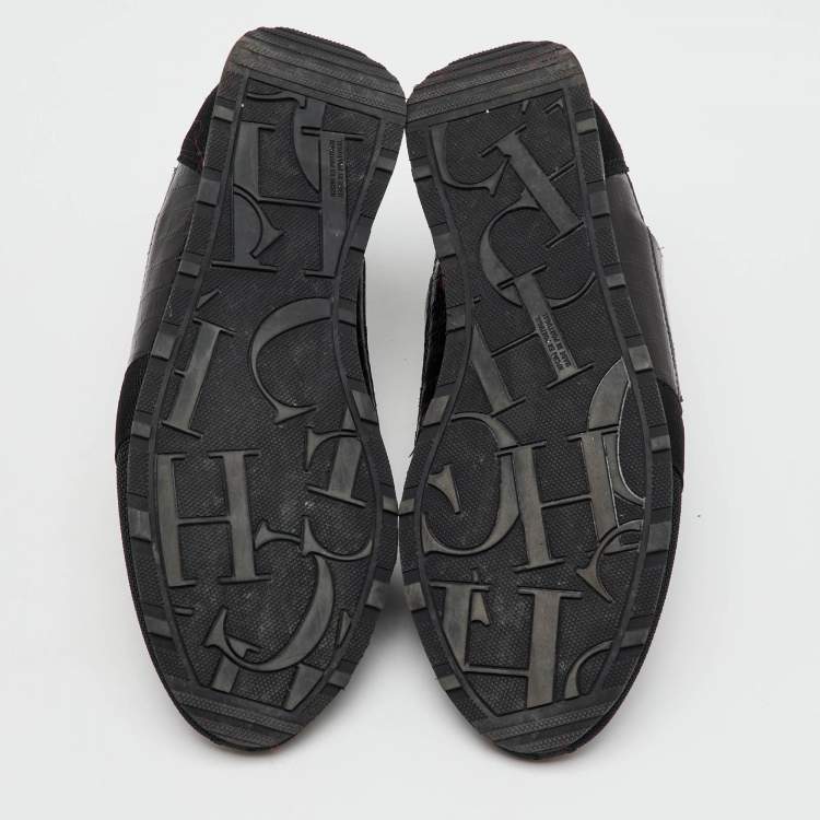 Pre Owned CH Carolina Herrera Black Croc Embossed Leather, Suede and Fabric Slip On Sneakers Size 37