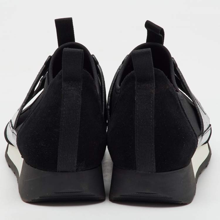 Pre Owned CH Carolina Herrera Black Croc Embossed Leather, Suede and Fabric Slip On Sneakers Size 37
