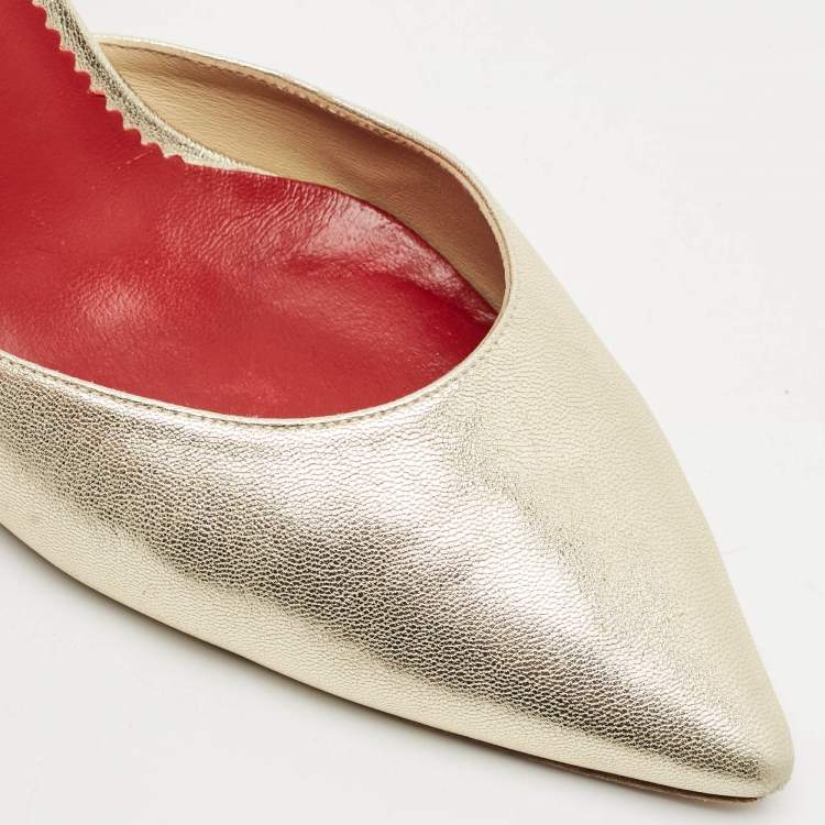 Pre Owned CH Carolina Herrera Metalllic Gold Leather Slingback Pumps Size 39