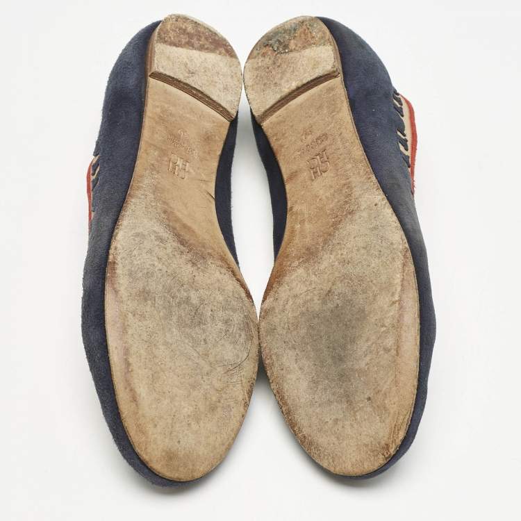 Pre Owned CH Carolina Herrera Navy Blue Suede Ballet Flats Size 39