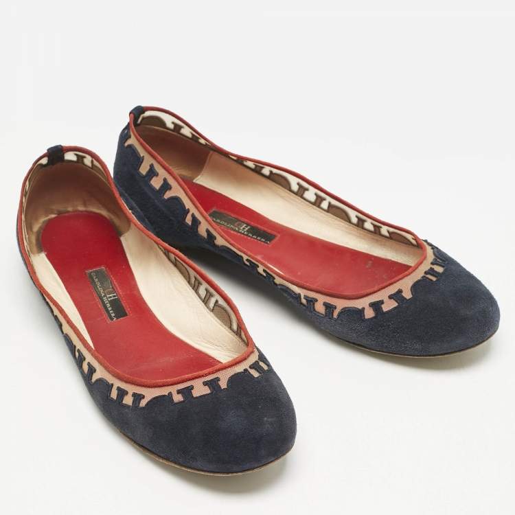 Pre Owned CH Carolina Herrera Navy Blue Suede Ballet Flats Size 39