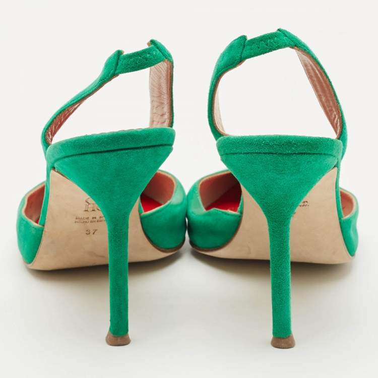 Pre Owned CH Carolina Herrera Green  Suede Slingback Pumps Size 37