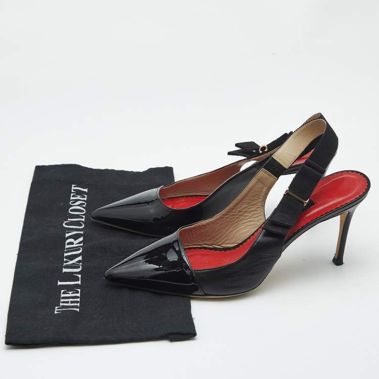 Pre Owned CH Carolina Herrera Black Patent and Leather Slingback Pumps Size 39