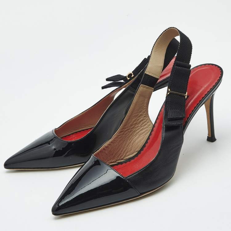Pre Owned CH Carolina Herrera Black Patent and Leather Slingback Pumps Size 39