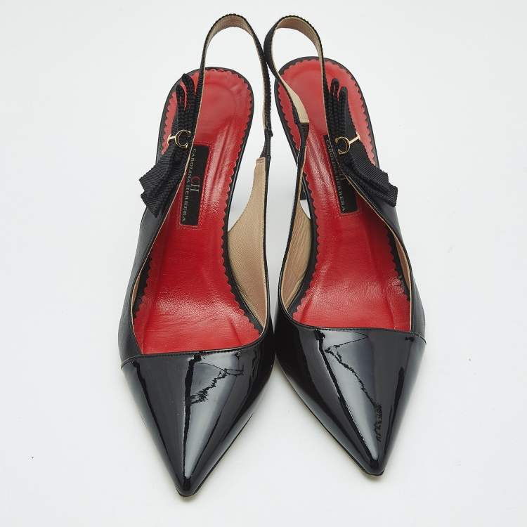 Pre Owned CH Carolina Herrera Black Patent and Leather Slingback Pumps Size 39