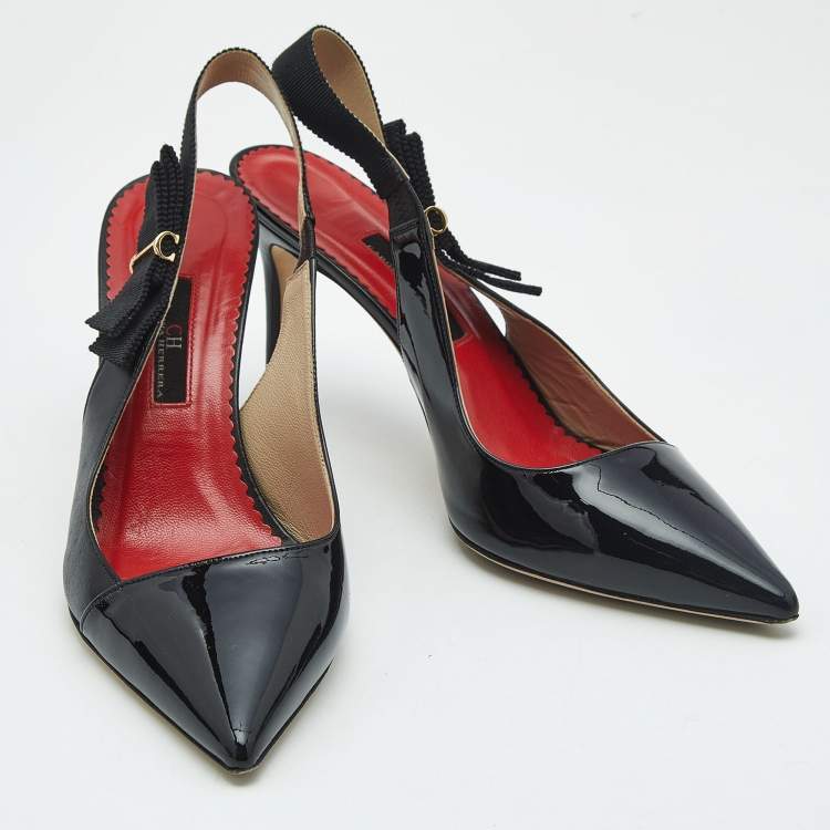 Pre Owned CH Carolina Herrera Black Patent and Leather Slingback Pumps Size 39