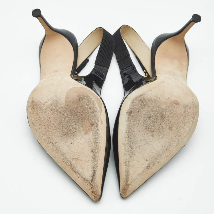 Pre Owned CH Carolina Herrera Black Patent and Leather Slingback Pumps Size 39