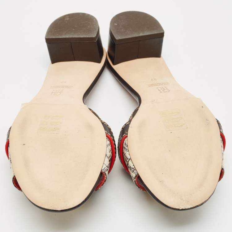 Pre Owned CH Carolina Herrera Multicolor Monogram Canvas Matryoshka Locked Slide Sandals Size 37