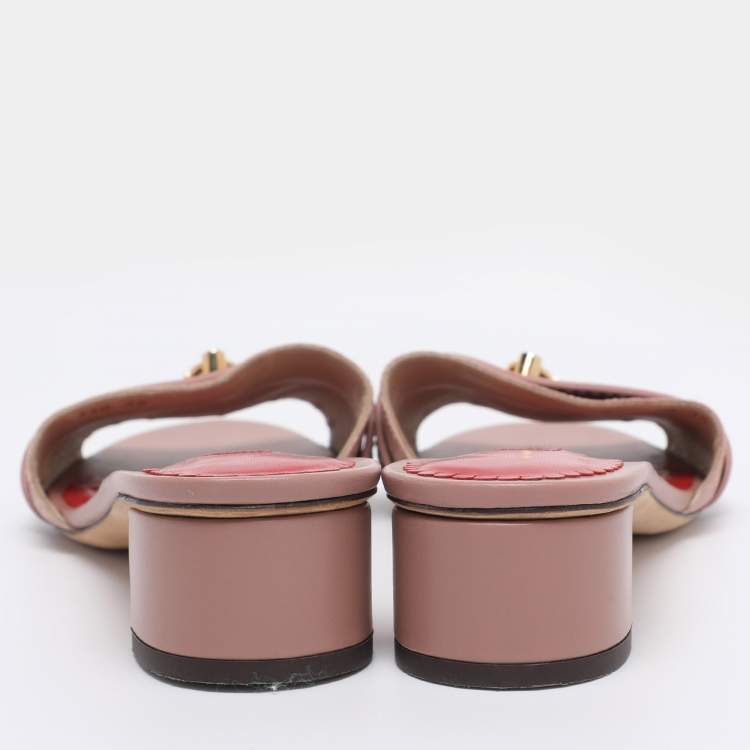 Pre Owned CH Carolina Herrera Pink Monogram Coated Canvas Matryoshka Lock Slide Sandals Size 38
