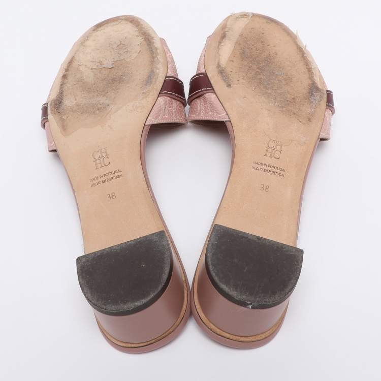 Pre Owned CH Carolina Herrera Pink Monogram Coated Canvas Matryoshka Lock Slide Sandals Size 38