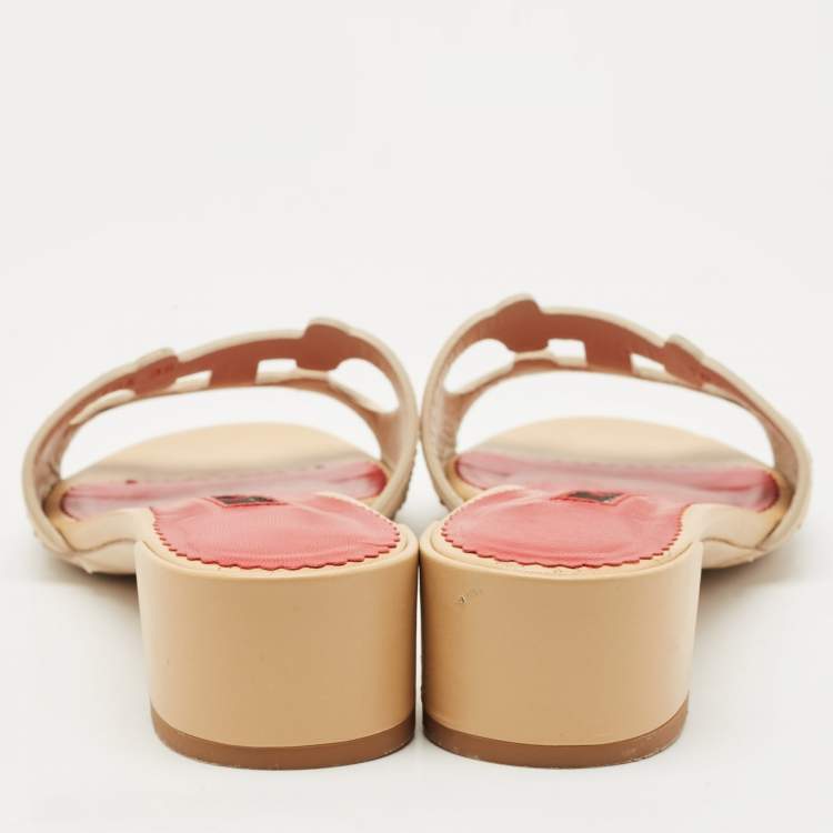 Pre Owned CH Carolina Herrera Beige Suede Crystal Embellished Slide Sandals Size 39