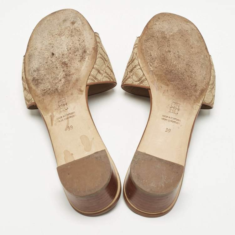 Pre Owned CH Carolina Herrera Brown Monogram Canvas Matryoshka Slide Sandals Size 39
