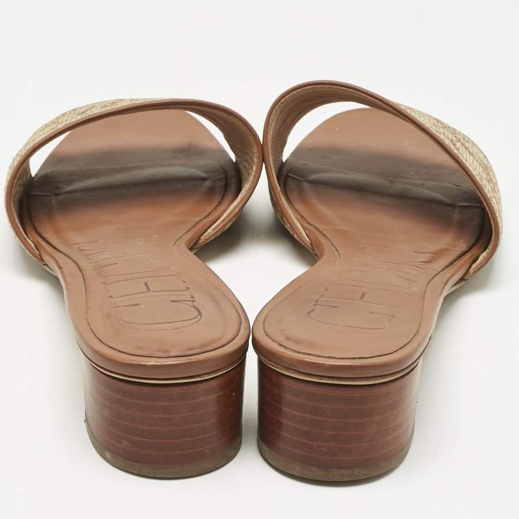 Pre Owned CH Carolina Herrera Brown Monogram Canvas Matryoshka Slide Sandals Size 39