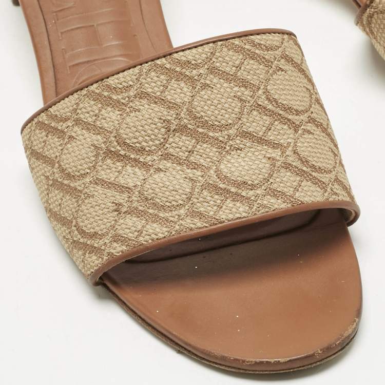 Pre Owned CH Carolina Herrera Brown Monogram Canvas Matryoshka Slide Sandals Size 39
