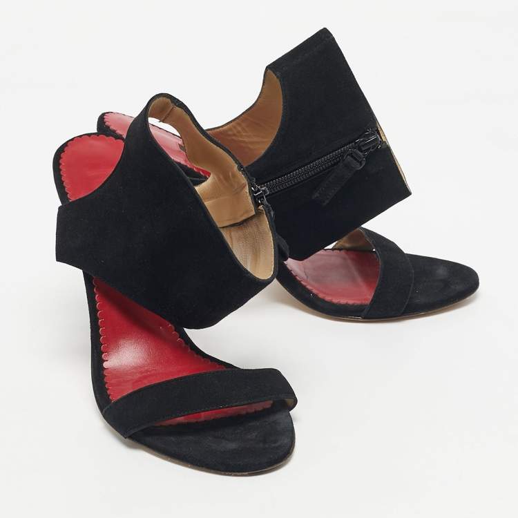 Pre Owned CH Carolina Herrera Black Suede Ankle Strap Sandals Size 39