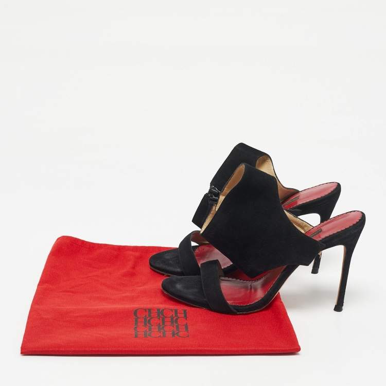 Pre Owned CH Carolina Herrera Black Suede Ankle Strap Sandals Size 39