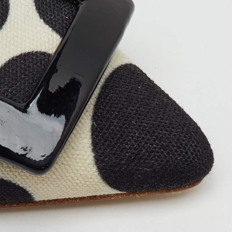 Pre Owned CH Carolina Herrera Black/White Canvas Polka Dot Slingback Pumps Size 38