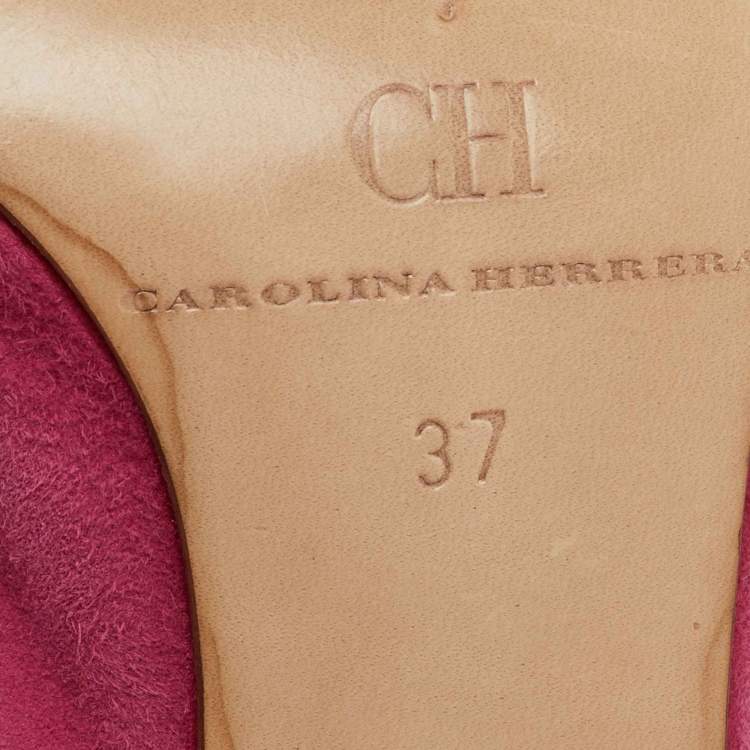 Pre Owned CH Carolina Herrera Pink Suede and Leather Bow Pointed Toe Slingback Pumps Size 37