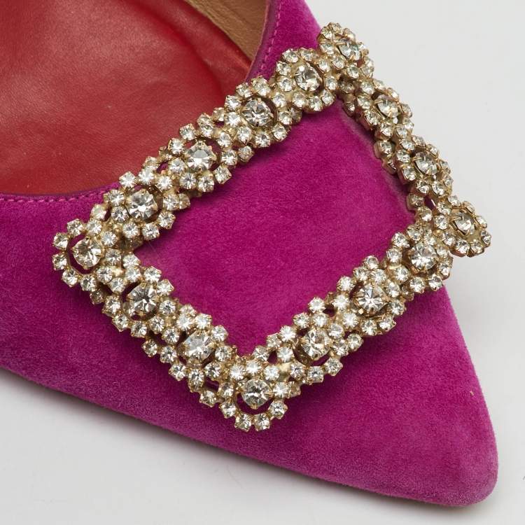 Pre Owned CH Carolina Herrera Purple Suede Crystal Embellished Buckle Slingback Pumps Size 39