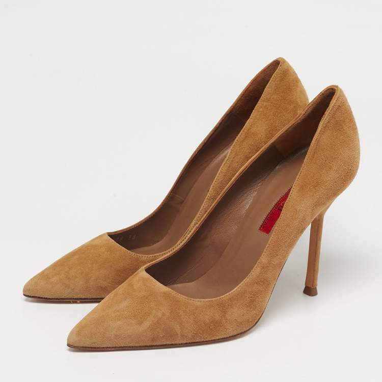 Pre Owned CH Carolina Herrera Brown Suede Pointed Toe Pumps Size 38