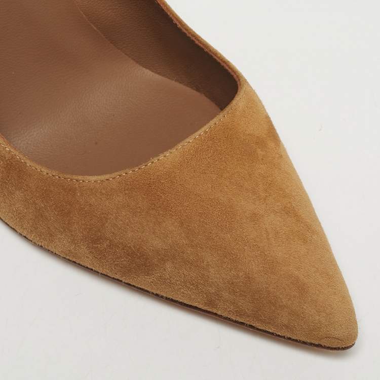Pre Owned CH Carolina Herrera Brown Suede Pointed Toe Pumps Size 38