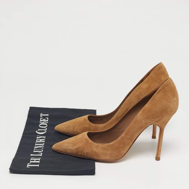 Pre Owned CH Carolina Herrera Brown Suede Pointed Toe Pumps Size 38