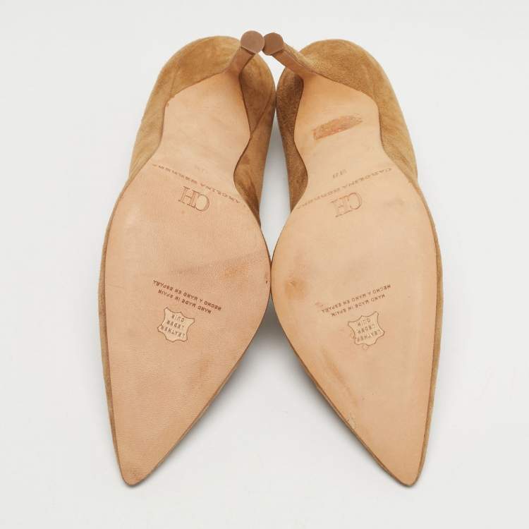 Pre Owned CH Carolina Herrera Brown Suede Pointed Toe Pumps Size 38
