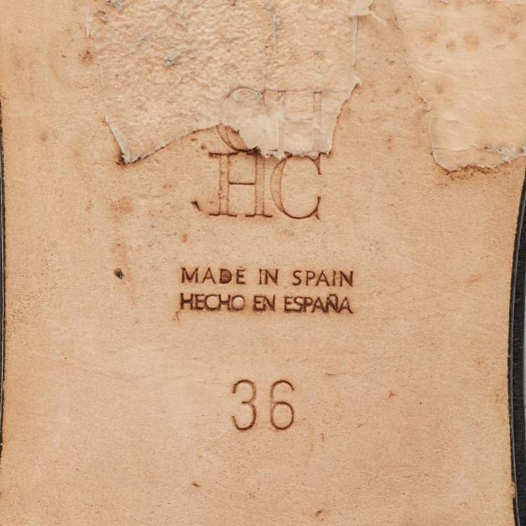 مملوكة مسبقًا CH Carolina Herrera Black Leather Bow Flat Slides Size 36