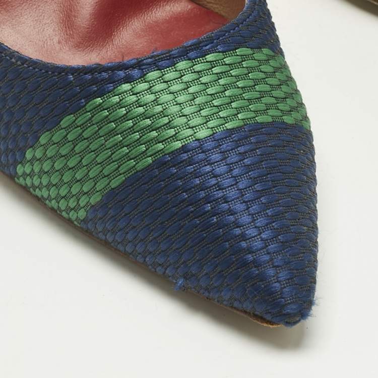 Pre Owned CH Carolina Herrera Multicolor Woven Fabric Stripe Pointed Toe Pumps Size 38