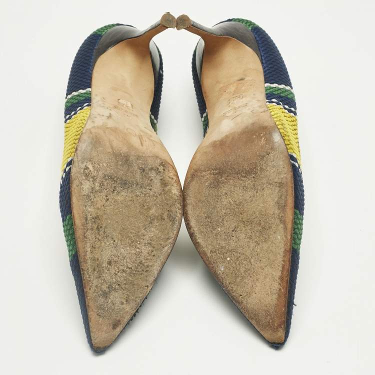 Pre Owned CH Carolina Herrera Multicolor Woven Fabric Stripe Pointed Toe Pumps Size 38