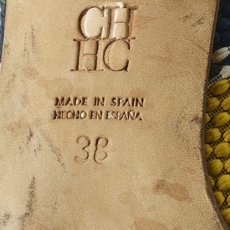 Pre Owned CH Carolina Herrera Multicolor Woven Fabric Stripe Pointed Toe Pumps Size 38