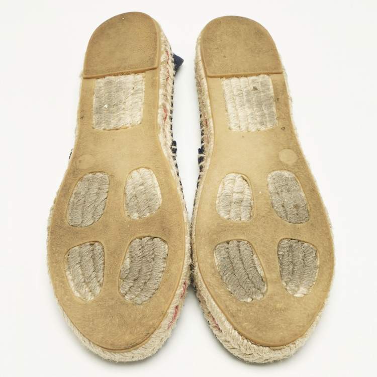 Pre Owned CH Carolina Herrera Navy Blue Canvas Espadrille Flats Size 37