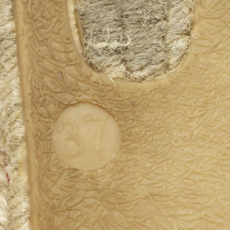 Pre Owned CH Carolina Herrera Navy Blue Canvas Espadrille Flats Size 37