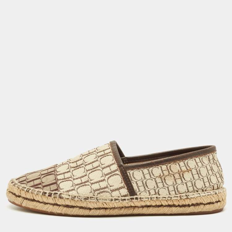 Pre Owned CH Carolina Herrera Size 38 Multicolor Monogram Canvas and Leather Espadrille Loafers